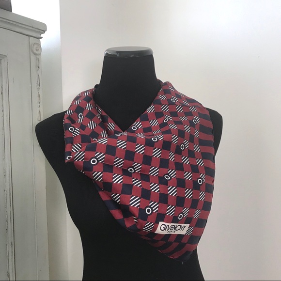 Vintage Givenchy Silk Scarf 25” Square Red Navy - Picture 2 of 4